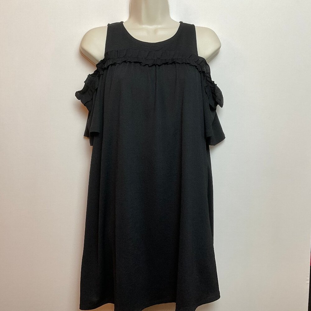LC Lauren Conrad Exposed shoulder Sz PM Black Ruffle top *Closet Coupon Eligible - Picture 4 of 13